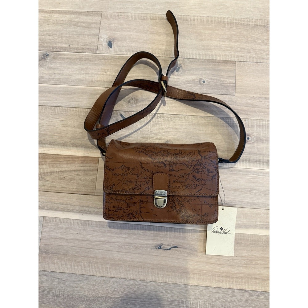 New Patricia Nash Laurentina Signature Map Leather Crossbody Purse Riot Rust
